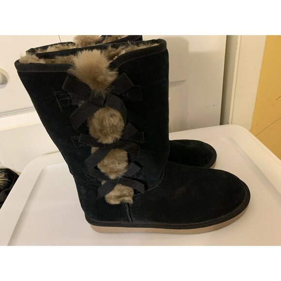 Koolaburra by UGG Victoria Tall Boots Bows‎ 1015875 Suede Black US Sz 9 - Picture 4 of 9